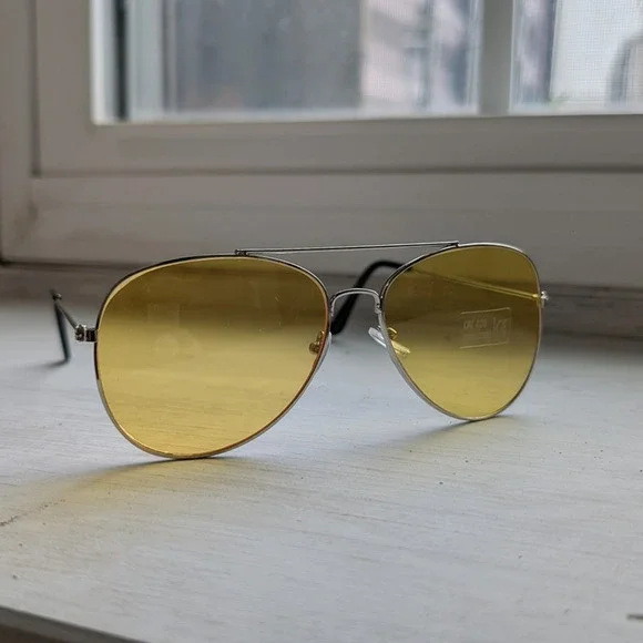 70s Retro Yellow Sunglasses Tinted Shades Aviators Minimalist Festival Glasses - Picture 2 of 6